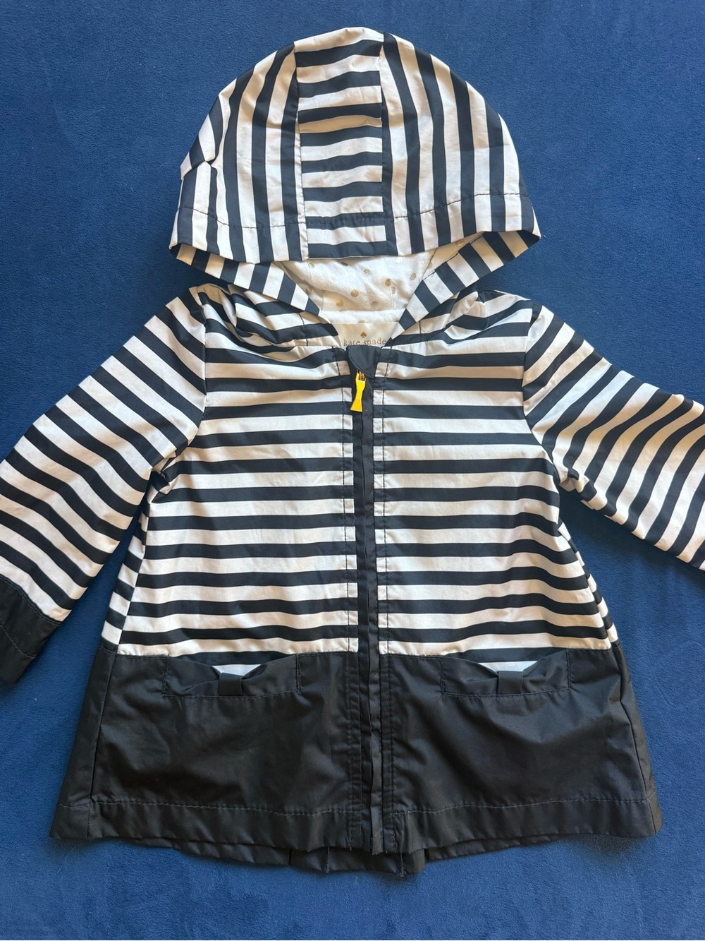 kate spade Black & White Striped Hooded Raincoat